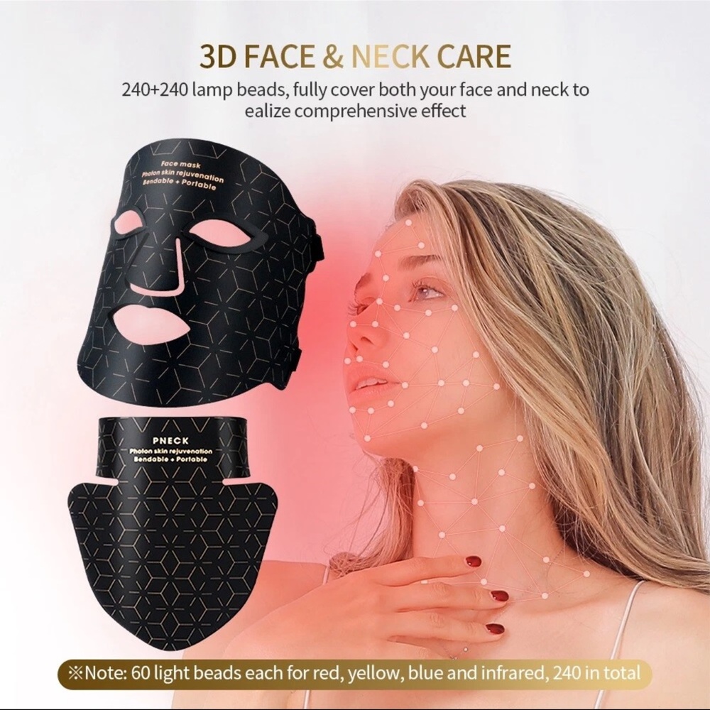 Silicone red, blue and yellow- LED Light Therapy Face and Neck Mask!!! NWT/box!